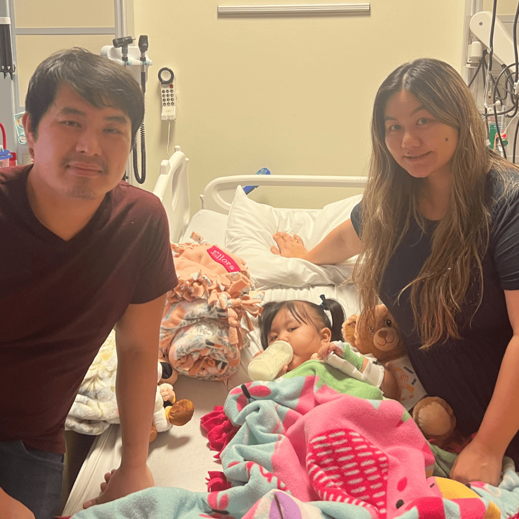 Keaton's Kiddo Ellora with parents in hospital.